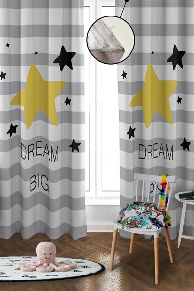 Dijital Baskı Yıkanabilir Yıldız Desenli 2 Kanat Bebek ve Çocuk Odası Fon Perdesi