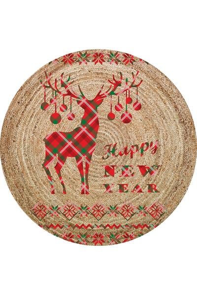 Dijital Baskılı Kaymaz Taban Happy New Year Yazılı Dekoratif Yılbaşı Halısı