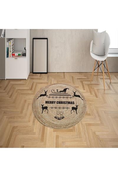 Dijital Baskılı Kaymaz Taban Happy New Year Yazılı Dekoratif Yılbaşı Halısı