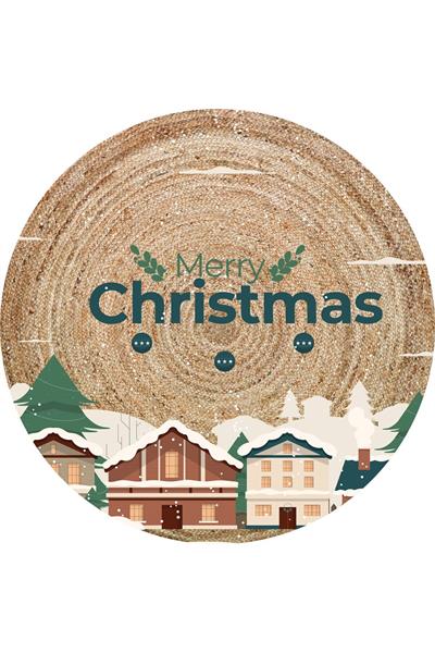 Dijital Baskılı Kaymaz Taban Merry Christmas Yazılı Yılbaşı Halısı