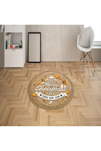 Dijital Baskılı Kaymaz Taban Merry Christmas Yazılı Yılbaşı Halısı
