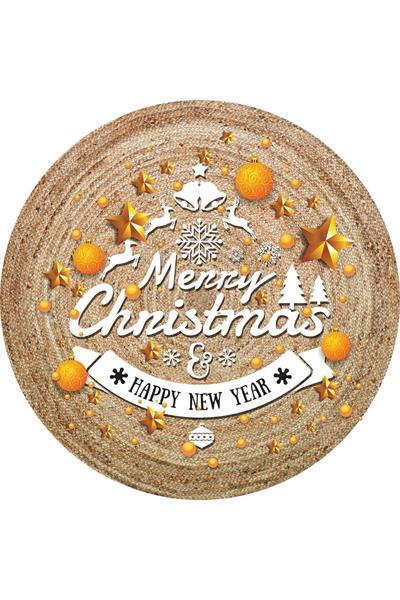 Dijital Baskılı Kaymaz Taban Merry Christmas Yazılı Yılbaşı Halısı
