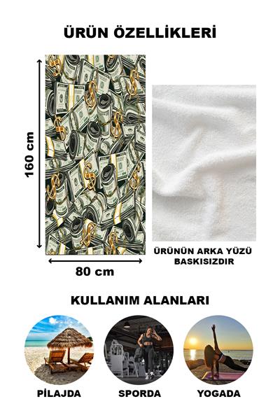 Dolar Desenli Plaj Deniz Havlusu Peştemal 80x160 CM NRM10