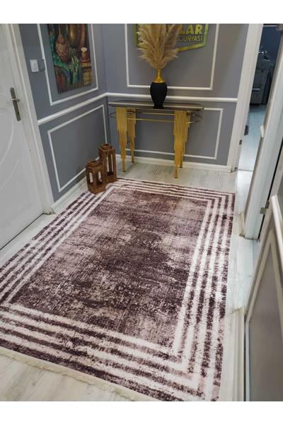 Eskitme Çerçeveli Desenli Kaymaz Taban Yıkanabilir Leke Tutmaz Dokuma Taban Halı Drk-8003-6