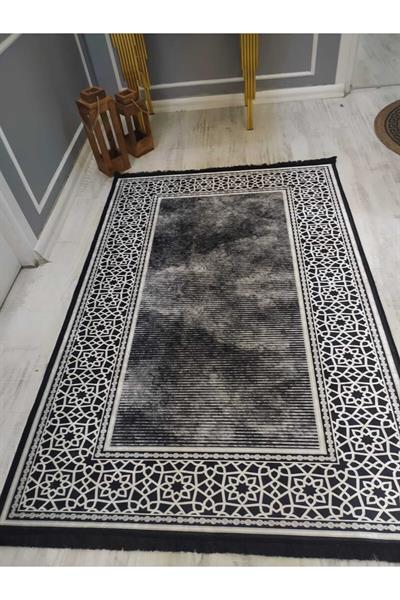 Eskitme Zeminli Çerçeveli Desenli Kaymaz Taban Yıkanabilir Leke Tutmaz Dokuma Taban Halı Drk-8023-10