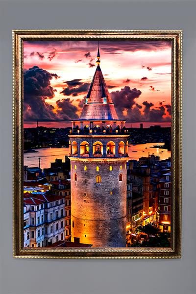 Galata Kulesi Desenli Çerçeveli Duvar Tablosu 50x70cm PTL09