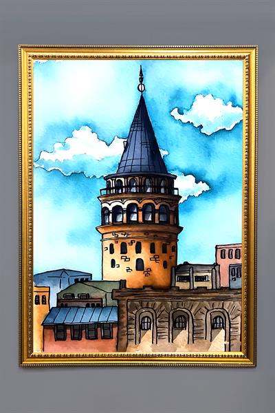Galata Kulesi Desenli Çerçeveli Duvar Tablosu 50x70cm İstanbul02