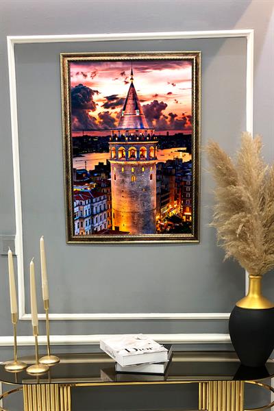 Galata Kulesi Desenli Çerçeveli Duvar Tablosu 50x70cm PTL09