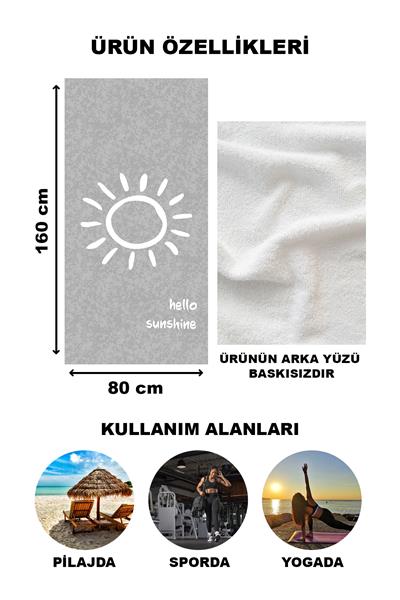 Hello Sunshine Yazılı Plaj Deniz Havlusu Dijital Baskı Peştamal 80x160 CM HSS05