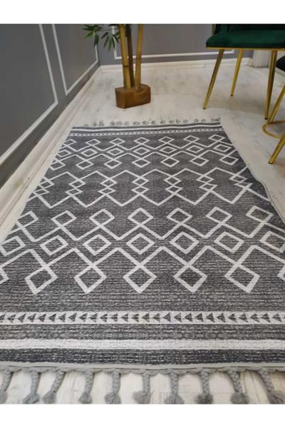 Iskandinav Kilim Desenli Kaymaz Tabanlı Yıkanabilir Leke Tutmaz Dokuma Taban Halı Drk8060-10