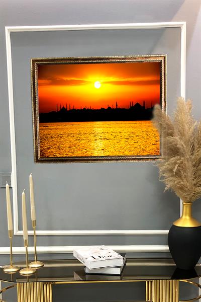 İstanbul Gün Batımı Manzara Desenli Çerçeveli Duvar Tablosu 50x70cm İstanbul09