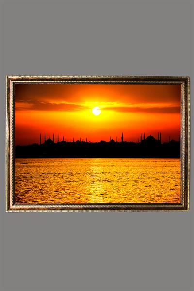 İstanbul Gün Batımı Manzara Desenli Çerçeveli Duvar Tablosu 50x70cm İstanbul09