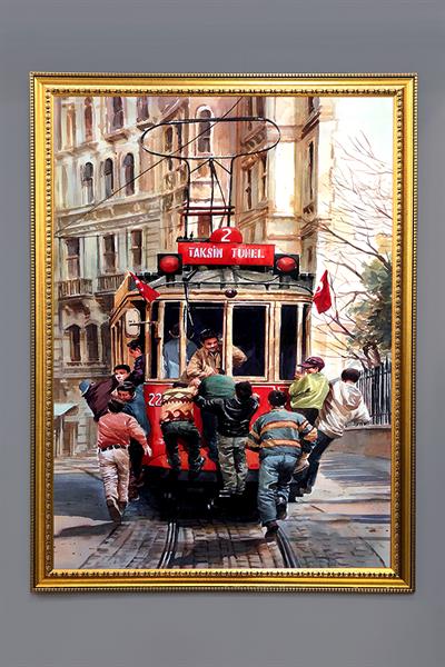 İstiklal Caddesi Tramvay Desenli Çerçeveli Duvar Tablosu 50x70cm İstanbul07