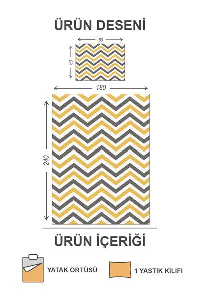 Kapitoneli Pamuk Dolgulu Kadife Kumaş ZigZag Desenli Tek Kişilik Çocuk Genç Yatak Örtüsü Seti