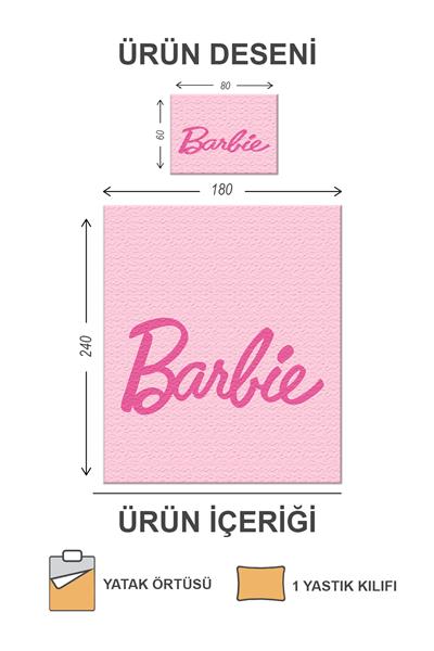 Kapitoneli Pamuk Dolgulu Kadife Kumaş Barbie Desenli Tek Kişilik Çocuk Genç Yatak Örtüsü Seti