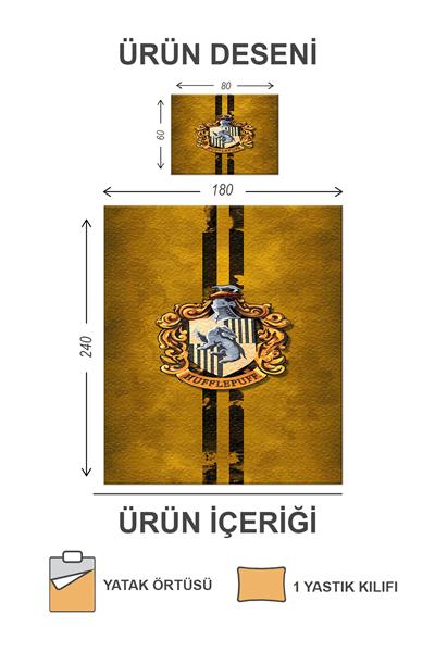 Kapitoneli Pamuk Dolgulu Kadife Kumaş HarryPotter Desenli Tek Kişilik Çocuk Genç Yatak Örtüsü Seti