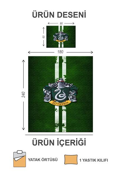 Kapitoneli Pamuk Dolgulu Kadife Kumaş HarryPotter Desenli Tek Kişilik Çocuk Genç Yatak Örtüsü Seti