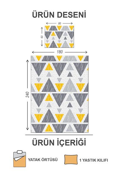 Kapitoneli Pamuk Dolgulu Kadife Kumaş Geometrik Desenli Tek Kişilik Çocuk Genç Yatak Örtüsü Seti