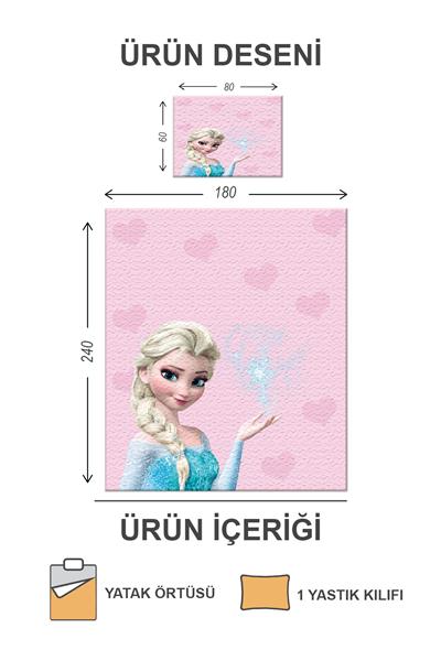 Kapitoneli Pamuk Dolgulu Kadife Kumaş Elsa Frozen Desenli Tek Kişilik Çocuk Genç Yatak Örtüsü Seti