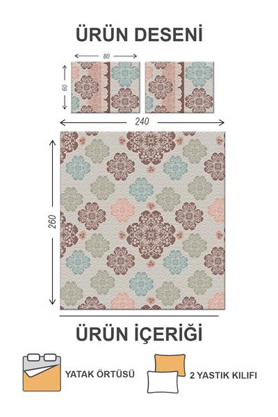 Kapitoneli Pamuk Dolgulu Kadife Kumaş Modern Desenli Premium Kalite Yatak Örtüsü Seti