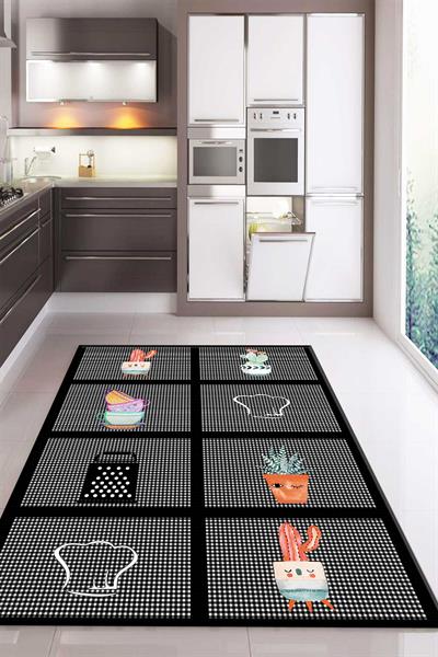 Kaymaz Taban Dijital Baskı Yıkanabilir Modern Desenli Mutfak Halısı