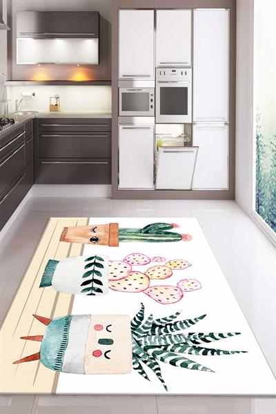 Kaymaz Taban Dijital Baskı Yıkanabilir Modern Desenli Mutfak Halısı