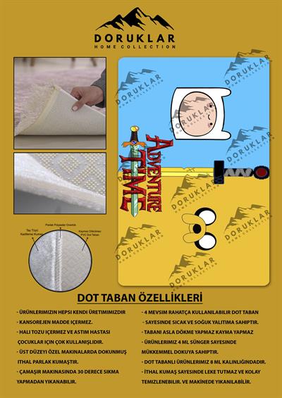 Kaymaz Taban Makinada Yıkanabilir Adventure Time Desenli Çocuk Halısı