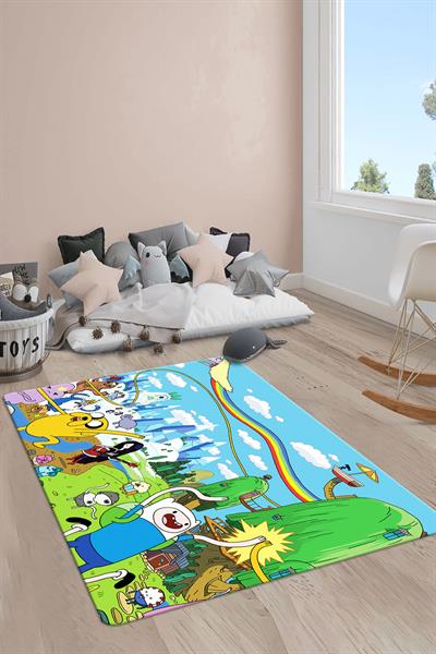 Kaymaz Taban Makinada Yıkanabilir Adventure Time Desenli Çocuk Halısı