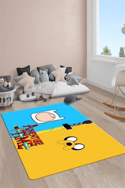 Kaymaz Taban Makinada Yıkanabilir Adventure Time Desenli Çocuk Halısı