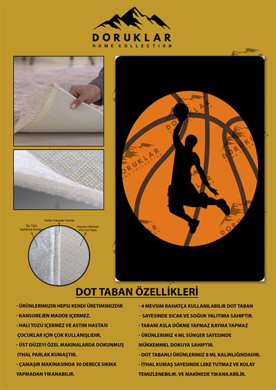 Kaymaz Taban Makinada Yıkanabilir Basketbol Top Desenli Çocuk Halısı