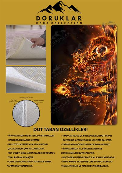 Kaymaz Taban Makinada Yıkanabilir Dijital Baskı Ghost Rider Desenli Genç Odası Halısı Dot Taban Halı GNC61