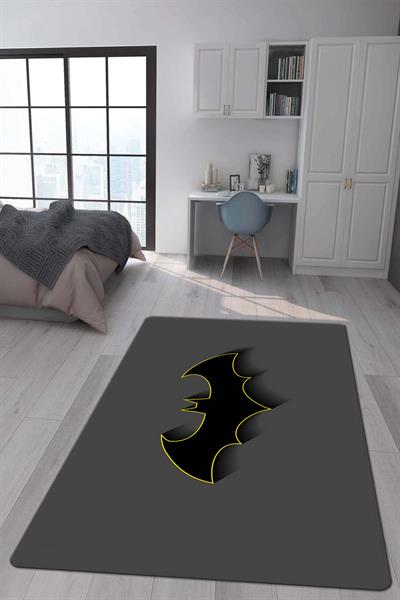 Kaymaz Taban Makinada Yıkanabilir Dijital Baskı Batman Desenli Genç Odası ve Çocuk Odası Halısı Dot Taban Halı