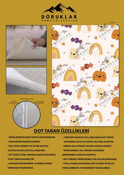 Kaymaz Taban Makinada Yıkanabilir Dijital Baskı Gökkuşağı Desenli Çocuk Odası Halısı Dot Taban Halı RB02