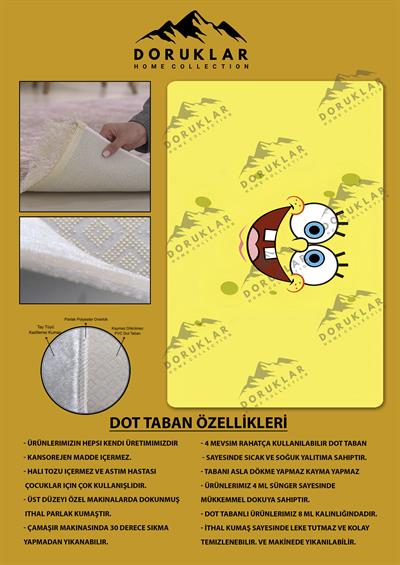 Kaymaz Taban Makinada Yıkanabilir Dijital Baskı Sünger Bob Desenli Çocuk Halısı