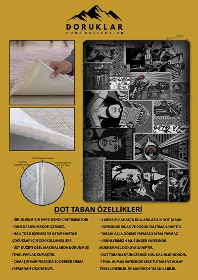 Kaymaz Taban Makinada Yıkanabilir Dijital Baskı Modern Desenli Genç Odası Halısı