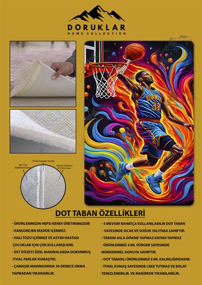 Kaymaz Taban Makinada Yıkanabilir Dijital Baskı Modern Desenli Çocuk Genç Odası Halısı Dot Taban Halı WLD28