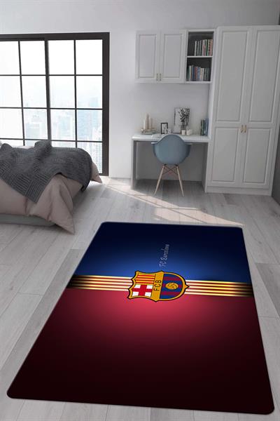 Kaymaz Taban Makinada Yıkanabilir Dijital Baskı Barcelona Desenli Genç Odası ve Çocuk Odası Halısı Dot Taban Halı