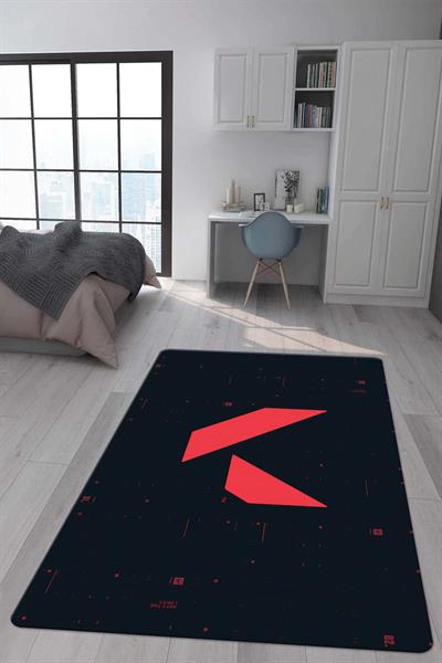 Kaymaz Taban Makinada Yıkanabilir Dijital Baskı Valorant Desenli Genç Odası ve Çocuk Odası Halısı Dot Taban Halı