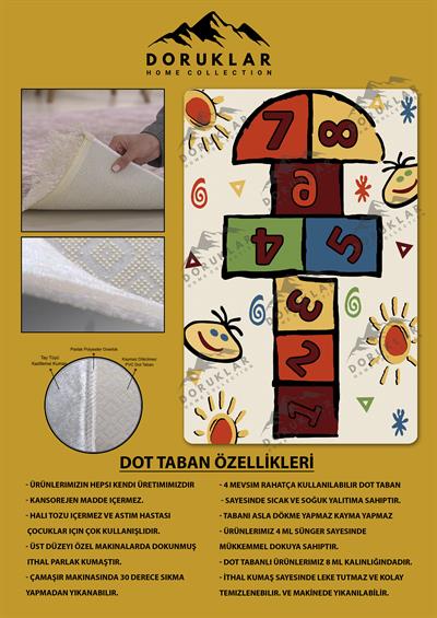 Kaymaz Taban Makinada Yıkanabilir Dijital Baskı Seksek Desenli Çocuk Odası Halısı Dot Taban Halı