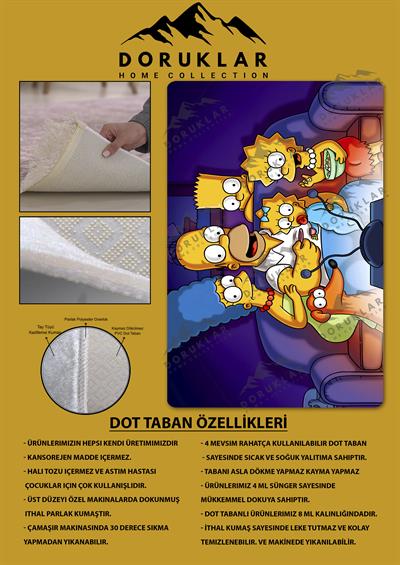 Kaymaz Taban Makinada Yıkanabilir Dijital Baskı Simpsons Desenli Genç Odası Halısı Dot Taban Halı GNC62