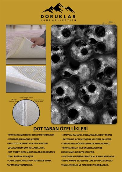 Kaymaz Taban Makinada Yıkanabilir Dijital Baskı Kuru Kafa Desenli Genç Odası Halısı