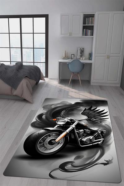 Kaymaz Taban Makinada Yıkanabilir Dijital Baskı Motor Desenli Genç Odası Halısı Dot Taban Halı GNC01