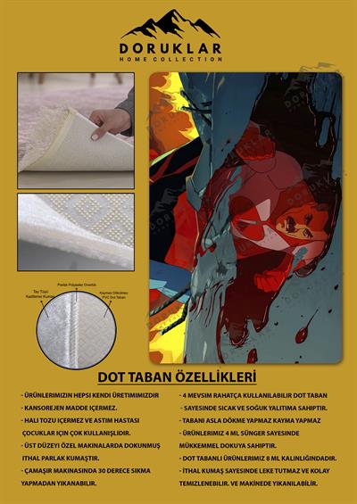 Kaymaz Taban Makinada Yıkanabilir Dijital Baskı Invincible Desenli Çocuk Odası Halısı Dot Taban Halı IC05