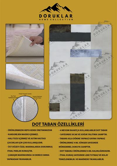 Kaymaz Taban Makinada Yıkanabilir Dijital Baskı Dekoratif Modern Desenli Rona Serisi Dot Taban Halı RN008