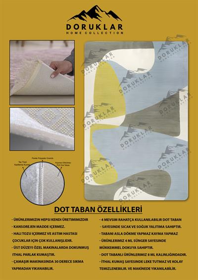 Kaymaz Taban Makinada Yıkanabilir Dijital Baskı Dekoratif Modern Desenli Nida Serisi Dot Taban Halı ND006