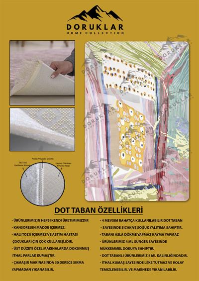 Kaymaz Taban Makinada Yıkanabilir Dijital Baskı Dekoratif Modern Desenli Nida Serisi Dot Taban Halı ND015