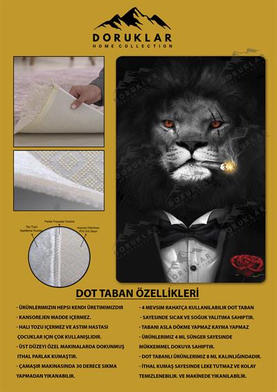 Kaymaz Taban Makinada Yıkanabilir Dijital Baskı Aslan Desenli Genç Odası Halısı