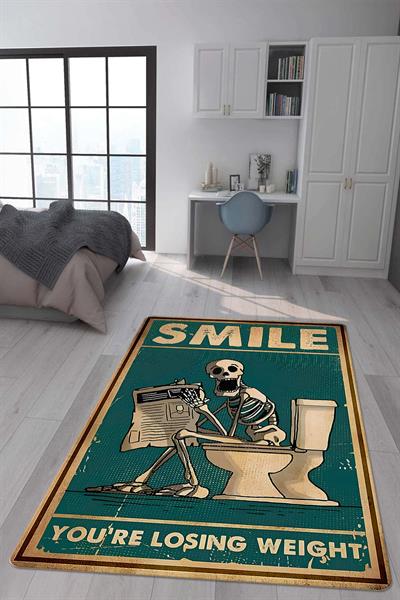 Kaymaz Taban Makinada Yıkanabilir Dijital Baskı Retro Desenli Çocuk Genç Odası Halısı Dot Taban Halı RTR01