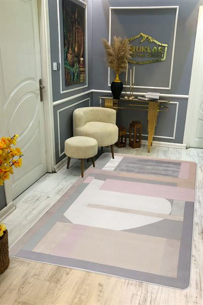 Kaymaz Taban Makinada Yıkanabilir Dijital Baskı Dekoratif Modern Desenli Nida Serisi Dot Taban Halı ND010