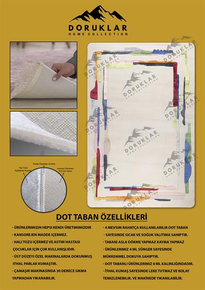 Kaymaz Taban Makinada Yıkanabilir Dijital Baskı Dekoratif Modern Desenli Nida Serisi Dot Taban Halı ND005